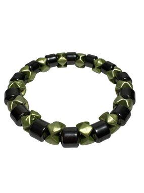 Magnetic Hematite Healing Bracelet Black & Green Stretch